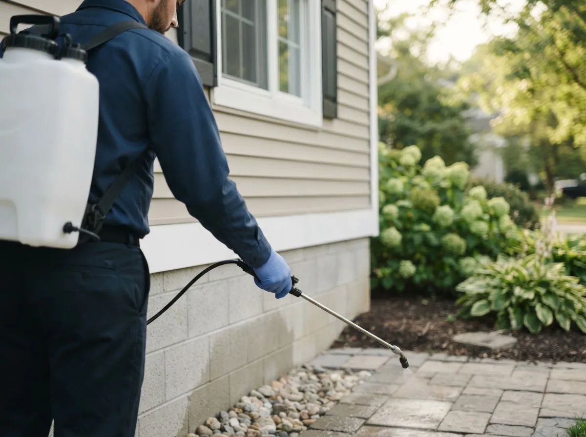 Pest control technician inspecting a home in Chappell Hill, TX